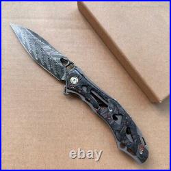 Handmade Japanese VG10 Damascus Folding Pocket Knife Carbon Fiber Clip Survival