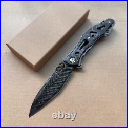 Handmade Japanese VG10 Damascus Folding Pocket Knife Carbon Fiber Clip Survival