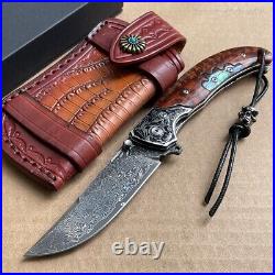 Handmade Japanese VG10 Damascus Pocket Knife Rescue Snakewood Outdoor Survival