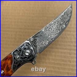 Handmade Japanese VG10 Damascus Pocket Knife Rescue Snakewood Outdoor Survival