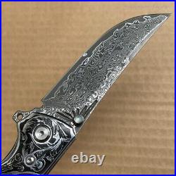 Handmade Japanese VG10 Damascus Pocket Knife Rescue Snakewood Outdoor Survival