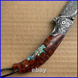 Handmade Japanese VG10 Damascus Pocket Knife Rescue Snakewood Outdoor Survival