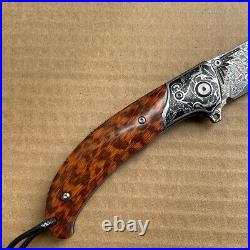 Handmade Japanese VG10 Damascus Pocket Knife Rescue Snakewood Outdoor Survival