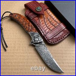 Handmade Japanese VG10 Damascus Pocket Knife Rescue Snakewood Outdoor Survival