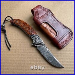 Handmade Japanese VG10 Damascus Pocket Knife Rescue Snakewood Outdoor Survival