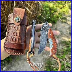 Handmade Japanese VG10 Damascus Pocket Knife Rescue Snakewood Outdoor Survival