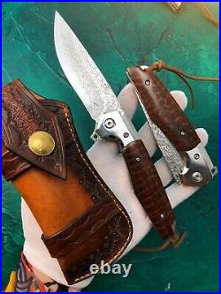 Handmade Japanese Vg10 Damascus Folding Knife Rescue Tool Snakewood Ball Bearing