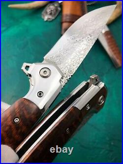 Handmade Japanese Vg10 Damascus Folding Knife Rescue Tool Snakewood Ball Bearing