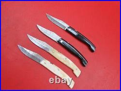 Handmade Pattern Damascus Friction Folder Knife Horn & Bone Handle 4Pcs F244