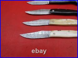 Handmade Pattern Damascus Friction Folder Knife Horn & Bone Handle 4Pcs F244