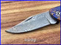 Handmade Timascus (Mokuti) folding knife with Stainless Damascus blade Bearing