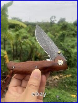 Handmade Wootz Steel Folding Knife Collectible Survival Pocket Knife Ironwood