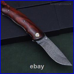 Handmade Wootz Steel Pocket Knife Collectible Survival Ironwood with Leather Case