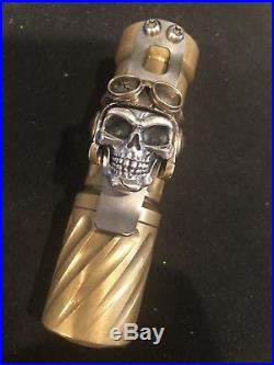 Hanko Brass Tactical Torch Flashlight Steel Flame & GD Skulls Clip Deluxe Set