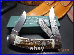 Hen & Rooster Pocket Knife Sowbelly 4 Cuttin Horse Series Stag 3- 1095 Blades