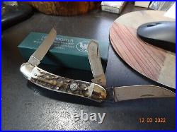 Hen & Rooster Pocket Knife Sowbelly 4 Cuttin Horse Series Stag 3- 1095 Blades