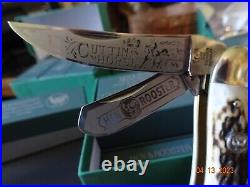 Hen & Rooster Pocket Knife Sowbelly 4 Cuttin Horse Series Stag 3- 1095 Blades