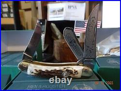 Hen & Rooster Pocket Knife Sowbelly 4 Cuttin Horse Series Stag 3- 1095 Blades