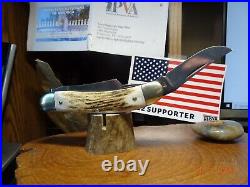 Hen & Rooster Pocket Knife Sowbelly 4 Cuttin Horse Series Stag 3- 1095 Blades