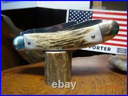 Hen & Rooster Pocket Knife Sowbelly 4 Cuttin Horse Series Stag 3- 1095 Blades