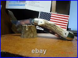 Hen & Rooster Pocket Knife Sowbelly 4 Cuttin Horse Series Stag 3- 1095 Blades