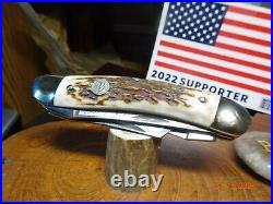 Hen & Rooster Pocket Knife Sowbelly 4 Cuttin Horse Series Stag 3- 1095 Blades