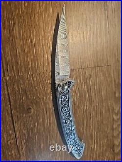 Hethcoat Custom Damascus Razorbac Frame lock 2.4 Damascus Blade, Handmade