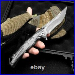 High-End Drop Point Folding Knife Pocket Hunting Survival 14C28N Steel Titanium