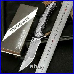 High-End Drop Point Folding Knife Pocket Hunting Survival 14C28N Steel Titanium