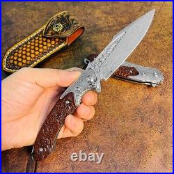 High-end Drop Point Knife Folding Pocket Hunting Survival Forged Damascus Steel