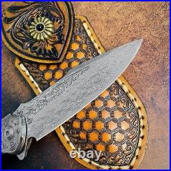 High-end Drop Point Knife Folding Pocket Hunting Survival Forged Damascus Steel