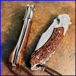 High-end Drop Point Knife Folding Pocket Hunting Survival Forged Damascus Steel