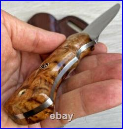 Hunting Knife 1075 Carbon Steel and Chestnut Wood Handle Blacksmith Made Camping