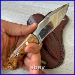 Hunting Knife 1075 Carbon Steel and Chestnut Wood Handle Blacksmith Made Camping