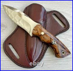 Hunting Knife 1075 Carbon Steel and Chestnut Wood Handle Blacksmith Made Camping