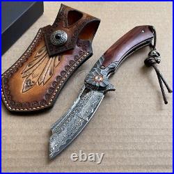 Hunting Knife Tactical Damascus Folding Knives Flipper Ball Bearings With Sheath