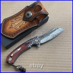 Hunting Knife Tactical Damascus Folding Knives Flipper Ball Bearings With Sheath