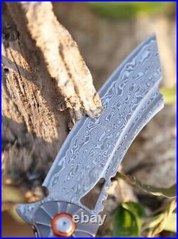 Hunting Knife Tactical Damascus Folding Knives Flipper Ball Bearings With Sheath