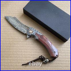 Hunting Knife Tactical Damascus Folding Knives Flipper Ball Bearings With Sheath