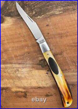 J. H. Lloyd Custom Single Blade Trapper Slipjoint Knife Amber Stag