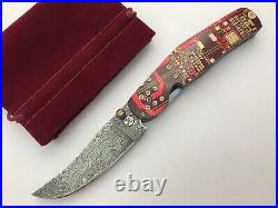 JE Custom Folding Knife Mother Board Handles Titanium Liner Lock Damascus Blade