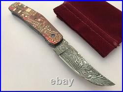 JE Custom Folding Knife Mother Board Handles Titanium Liner Lock Damascus Blade