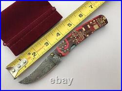 JE Custom Folding Knife Mother Board Handles Titanium Liner Lock Damascus Blade