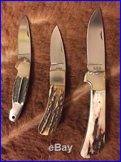 James B. Jimmy Lile Stag Custom Folder No Dot Knife Knives COLLECTION of 3