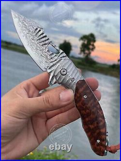 Japanese 73 Layers Vg10 Damascus Folding Knife Army Rescue Snakewood With Sheath