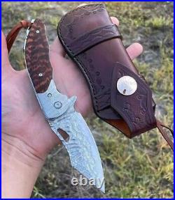 Japanese 73 Layers Vg10 Damascus Folding Knife Army Rescue Snakewood With Sheath