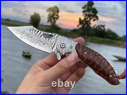 Japanese 73 Layers Vg10 Damascus Folding Knife Army Rescue Snakewood With Sheath