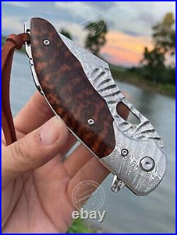 Japanese 73 Layers Vg10 Damascus Folding Knife Army Rescue Snakewood With Sheath