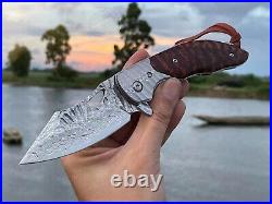 Japanese 73 Layers Vg10 Damascus Folding Knife Army Rescue Snakewood With Sheath