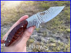 Japanese 73 Layers Vg10 Damascus Folding Knife Army Rescue Snakewood With Sheath